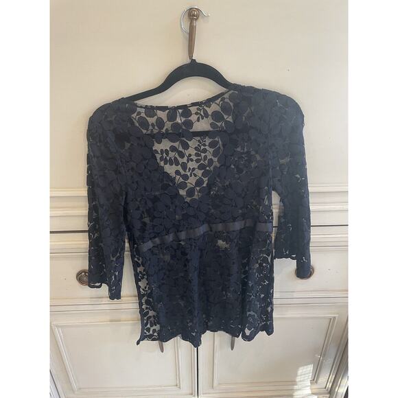 Black Hanky Panky Lace‎ 3/4 Sleeve V Neck Blouse Small - Picture 5 of 5